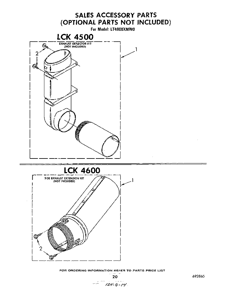SALES ACCESSORY Diagram and Parts List for LT4900XMW0  Whirlpool Washer Dryer Combo