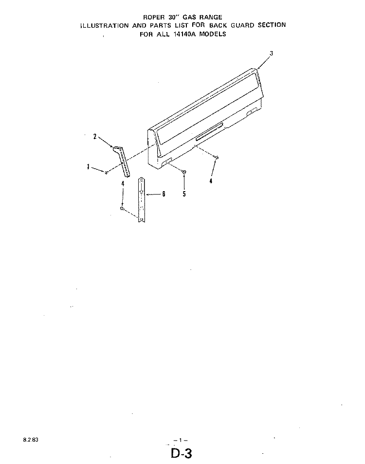 BACKGUARD Diagram and Parts List for 1414W0A  Roper Range