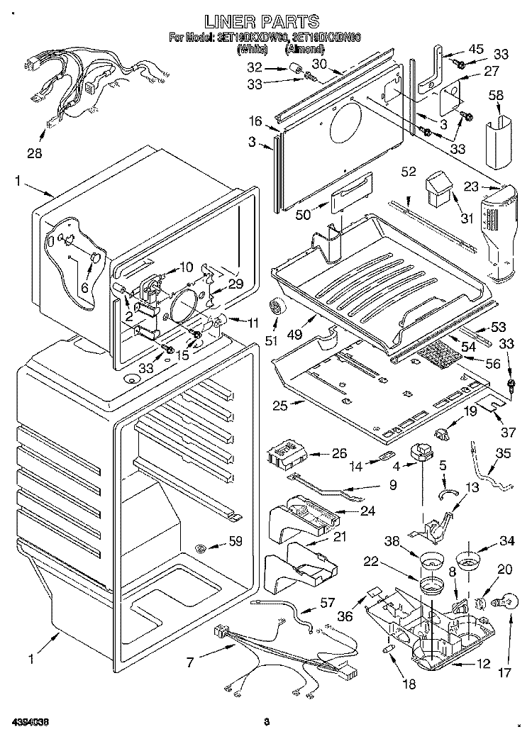 LINER Diagram and Parts List for 3ET19DKXDW00  Whirlpool Refrigerator