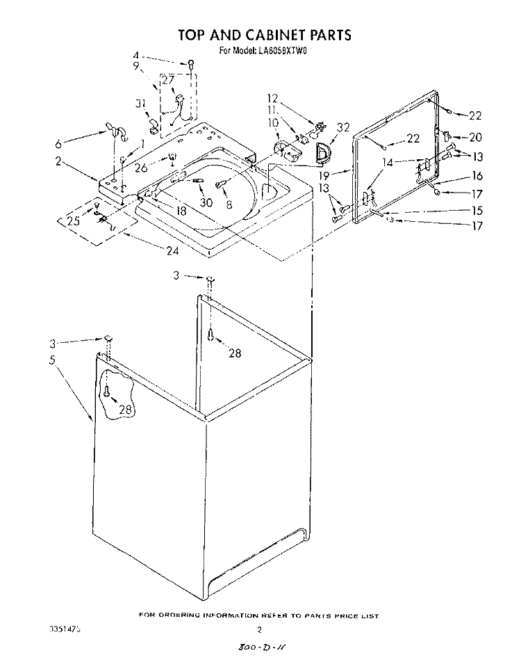TOP AND CABINET , LITERATURE AND OPTIONAL Diagram and Parts List for LA6058XTN0  Whirlpool Washer