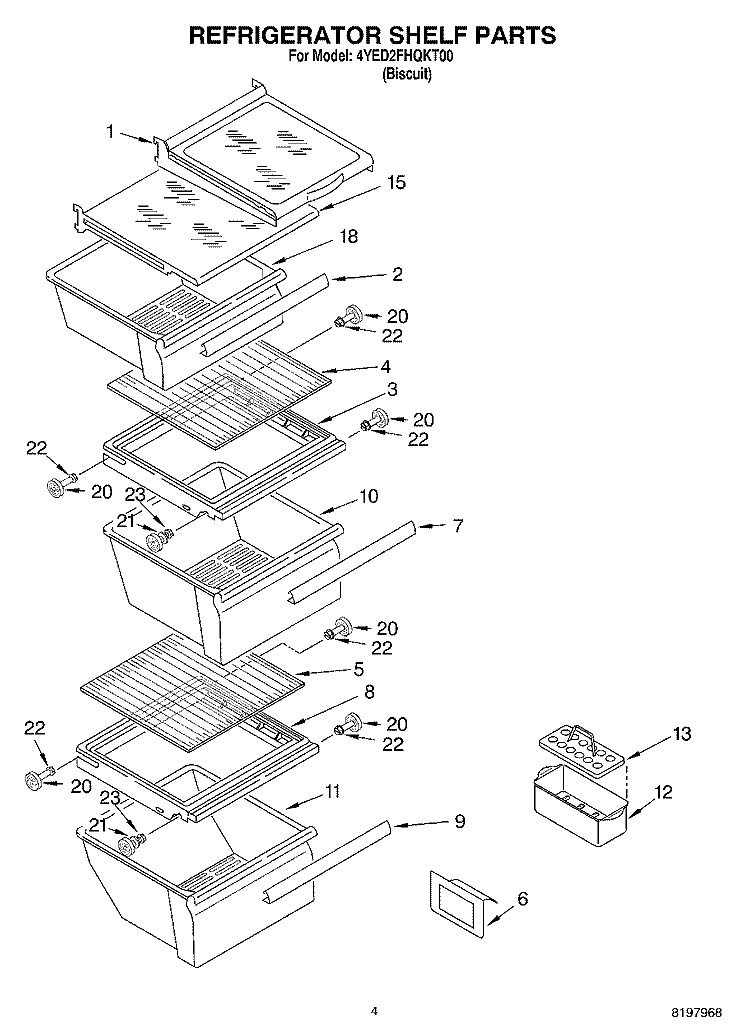 REFRIGERATOR SHELF Diagram and Parts List for 4YED2FHQKT00  Whirlpool Refrigerator