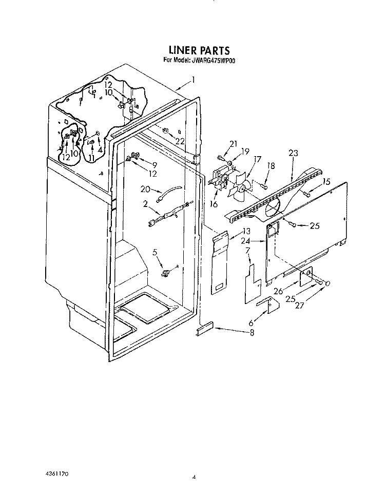 LINER Diagram and Parts List for JWARG475WP00  Whirlpool Refrigerator