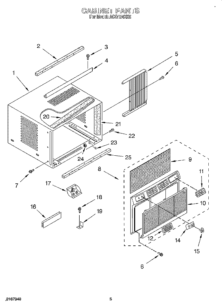 CABINET Diagram and Parts List for ACQ124XH0  Whirlpool Air Conditioner