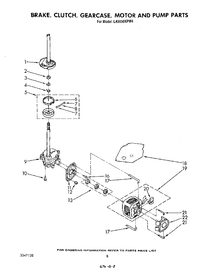BRAKE, CLUTCH, GEARCASE, MOTOR AND PUMP Diagram and Parts List for LA5550XPW4  Whirlpool Washer