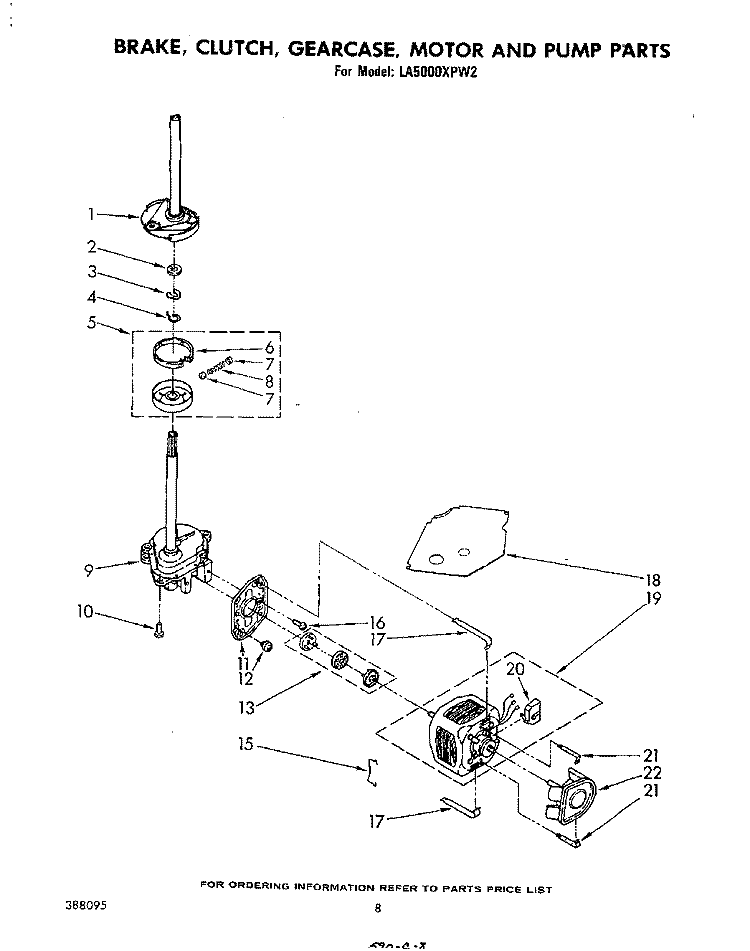 BRAKE, CLUTCH, GEARCASE, MOTOR AND PUMP Diagram and Parts List for LA5000XPW2  Whirlpool Washer
