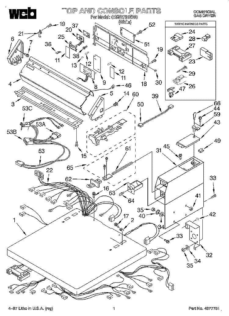 TOP AND CONSOLE Diagram and Parts List for CGW2761EW0  Whirlpool Dryer