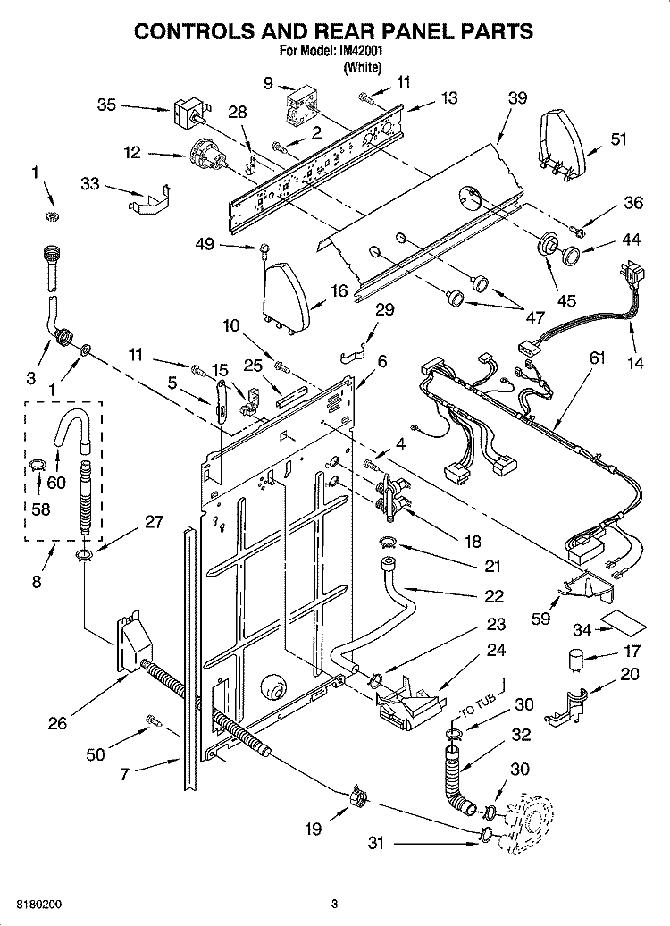 CONTROLS AND REAR PANEL PARTS Diagram and Parts List for IM42001  Inglis Washer