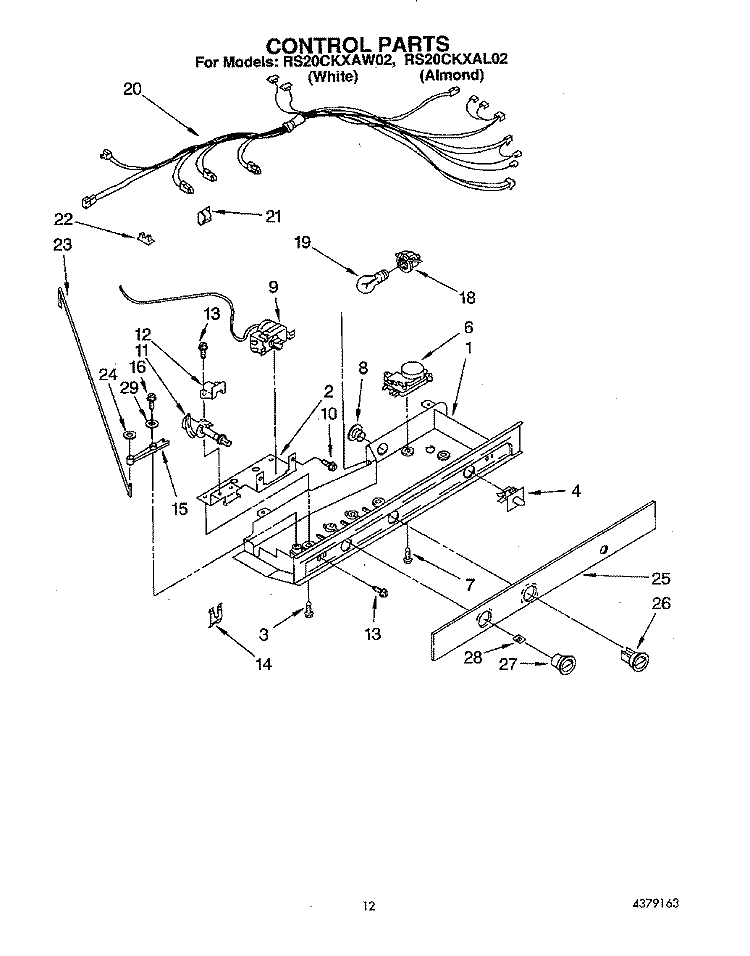 CONTROL Diagram and Parts List for RS20CKXAL02  Roper Refrigerator