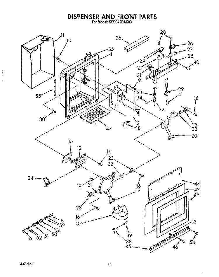 DISPENSER AND FRONT Diagram and Parts List for KSSS42DAX03  KitchenAid Refrigerator