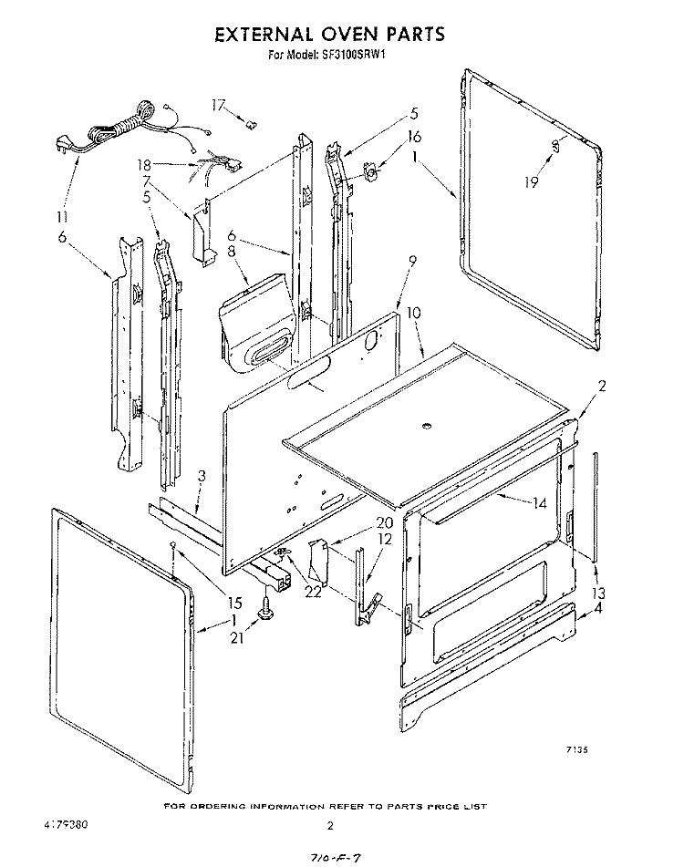 EXTERNAL OVEN Diagram and Parts List for SF3100SRW1  Whirlpool Range