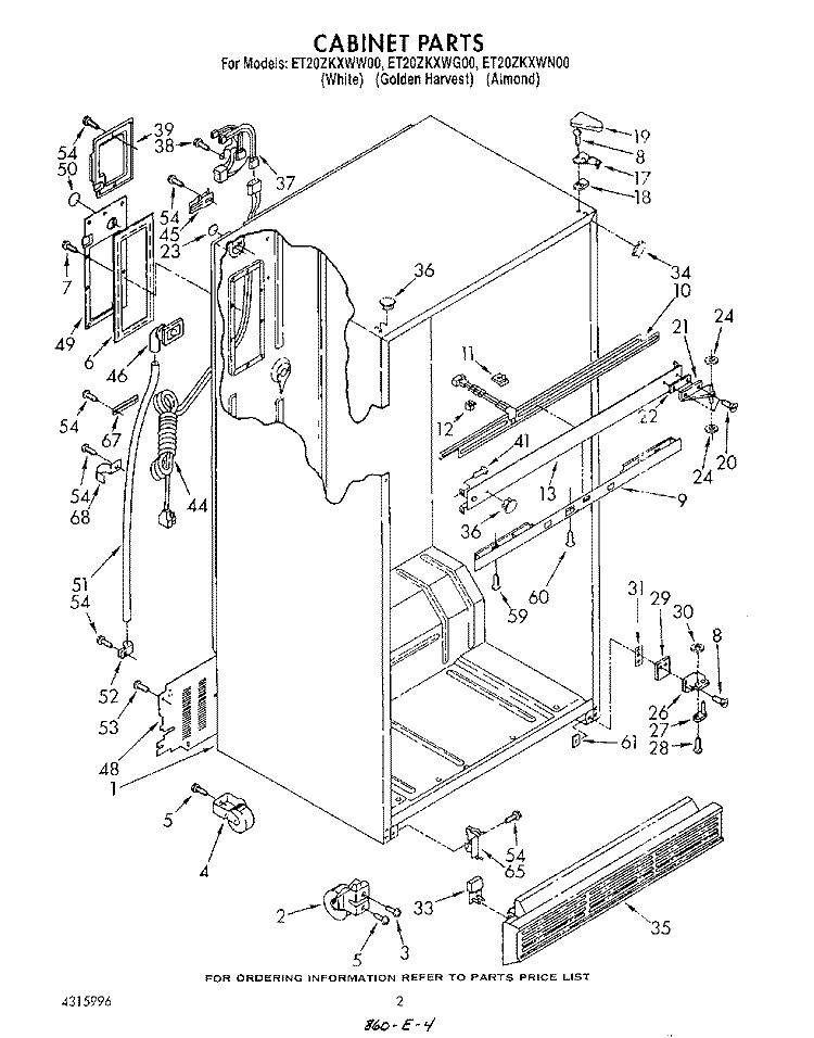 CABINET Diagram and Parts List for ET20ZKXWG00  Whirlpool Refrigerator