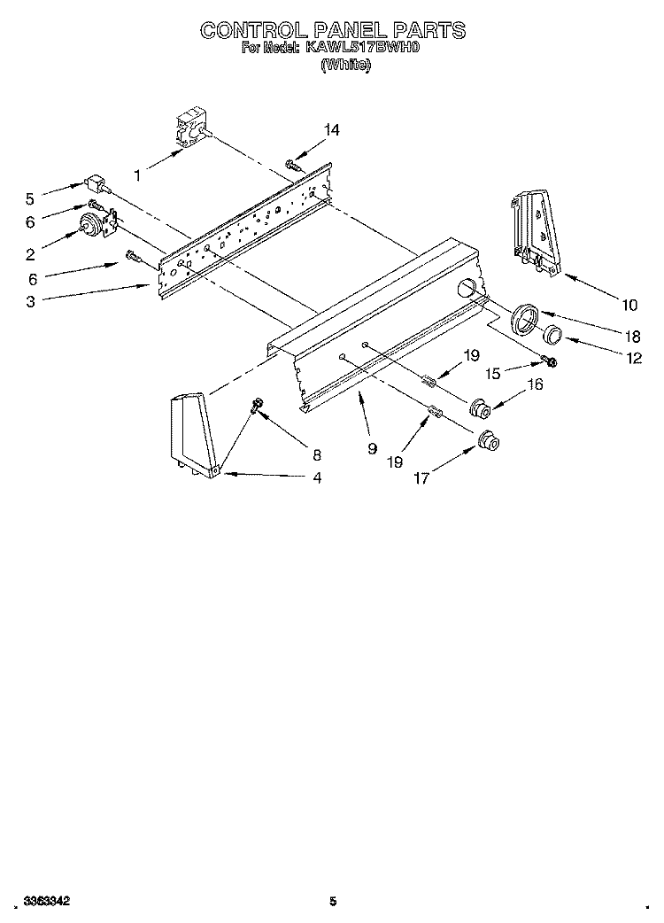 CONTROL PANEL Diagram and Parts List for KAWL517BWH0  KitchenAid Washer