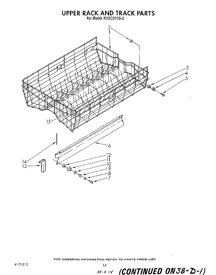 UPPER RACK AND TRACK Diagram and Parts List for KUDC210S3  KitchenAid Dishwasher