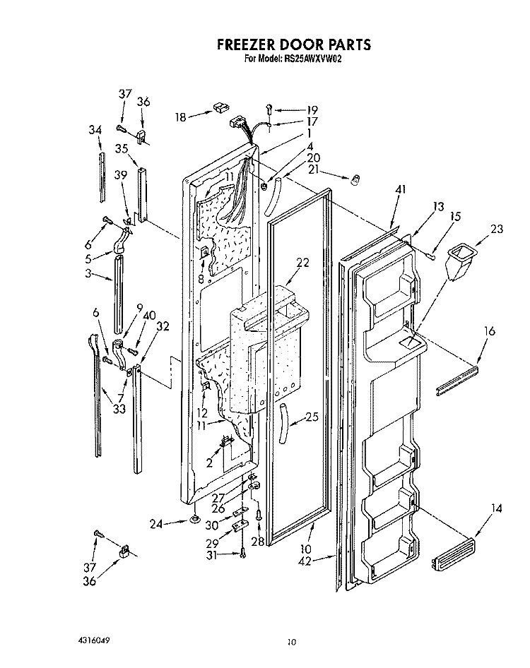 FREEZER DOOR Diagram and Parts List for RS25AWXVW02  Roper Refrigerator