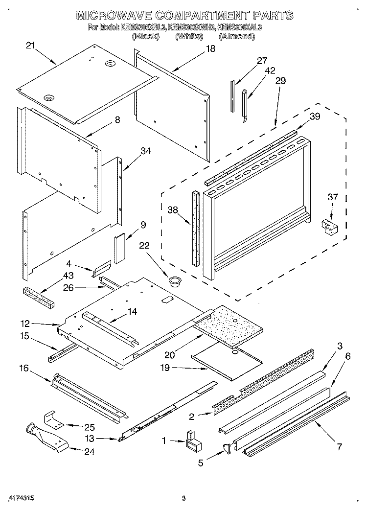 MICROWAVE COMPARTMENT Diagram and Parts List for KEMS306XBL3  KitchenAid Wall Oven