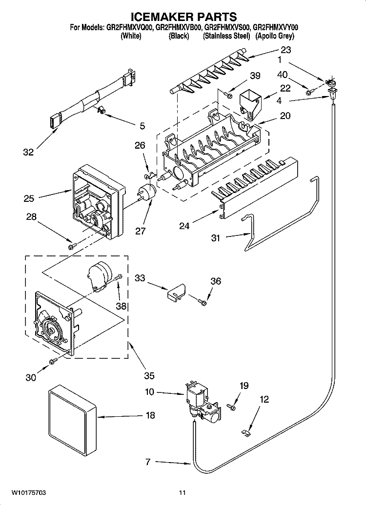 ICEMAKER PARTS Diagram and Parts List for GR2FHMXVS00  Whirlpool Refrigerator
