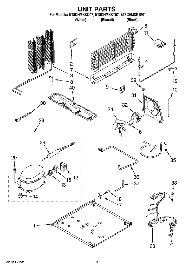 UNIT PARTS Diagram and Parts List for ET8CHMXKQ07  Whirlpool Refrigerator