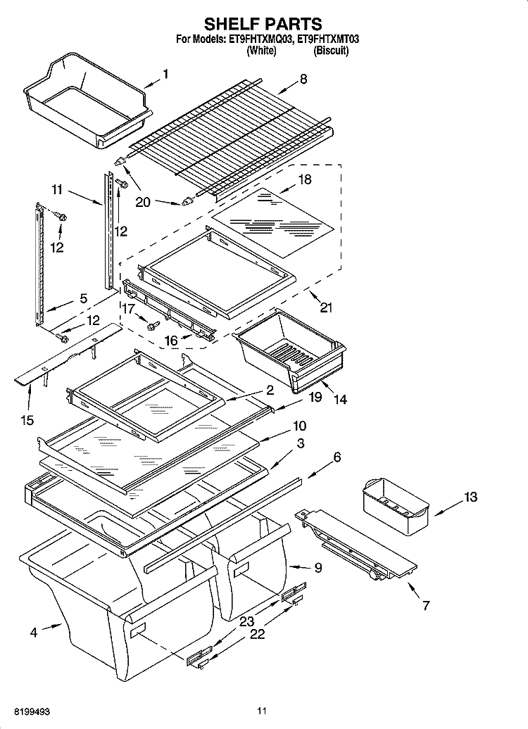 SHELF PARTS Diagram and Parts List for ET9FHTXMQ03  Whirlpool Refrigerator