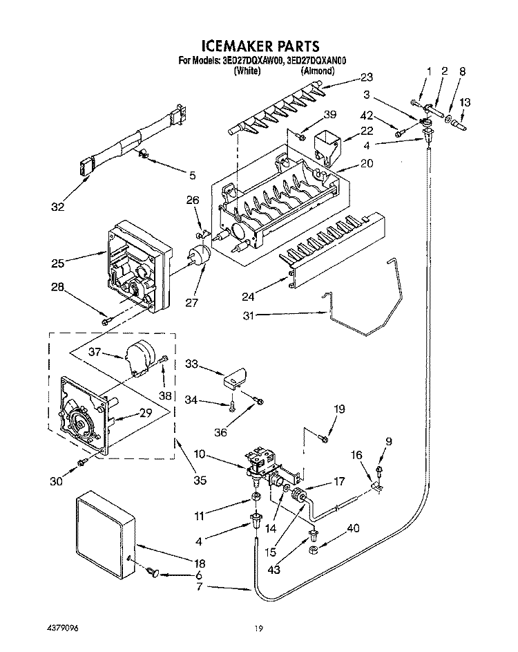 ICEMAKER, LIT/OPTIONAL Diagram and Parts List for 3ED27DQXAN00  Whirlpool Refrigerator