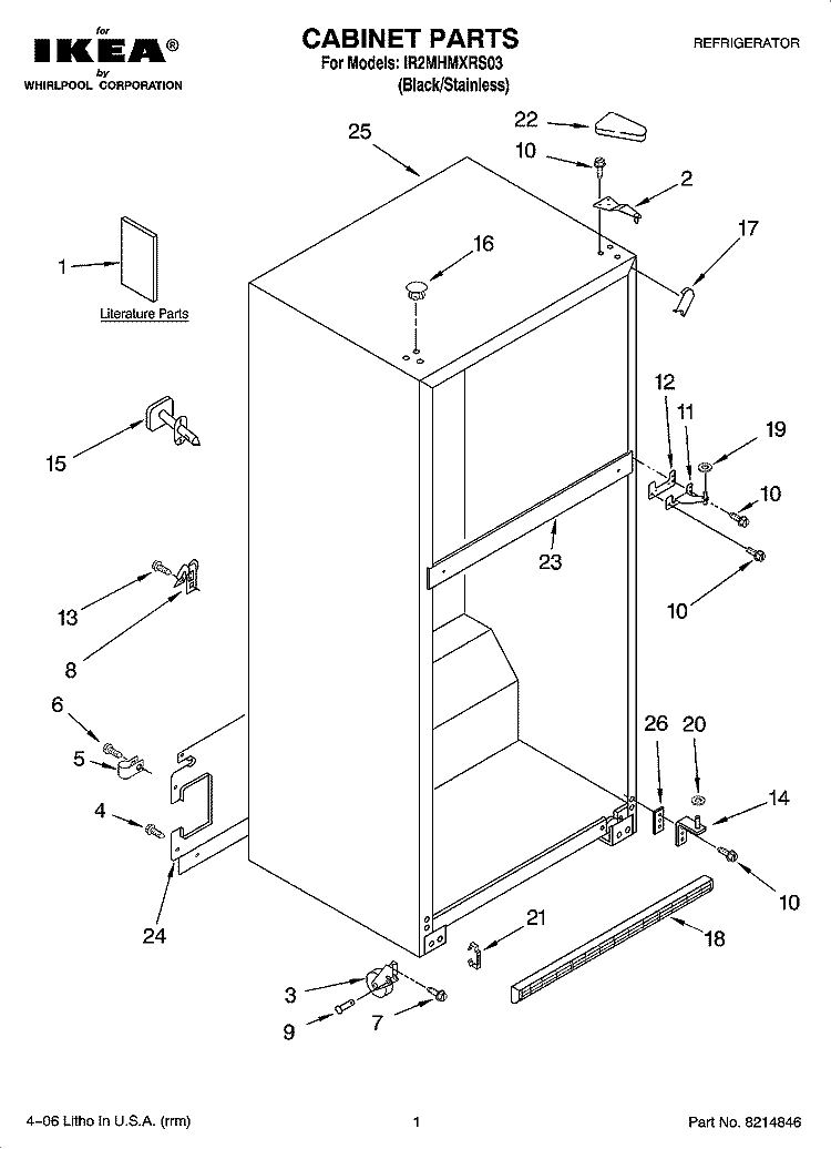CABINET PARTS Diagram and Parts List for IR2MHMXRS03  Whirlpool Refrigerator
