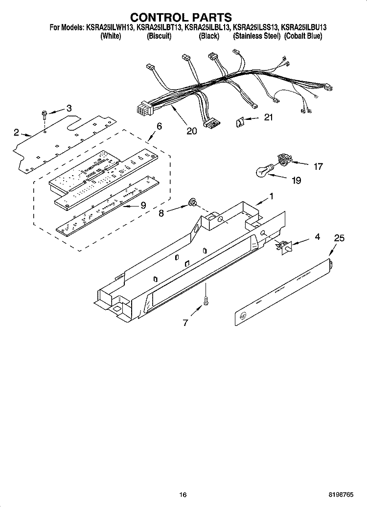 CONTROL PARTS Diagram and Parts List for KSRA25ILBU13  KitchenAid Refrigerator