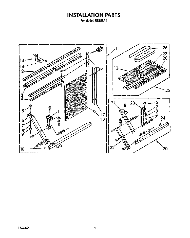 INSTALLATION Diagram and Parts List for RE183A1  Whirlpool Air Conditioner