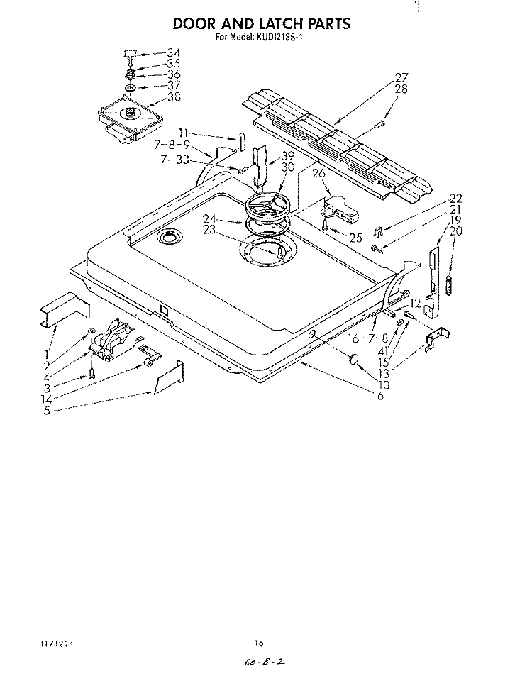 DOOR AND LATCH Diagram and Parts List for KUD121SS1  KitchenAid Dishwasher