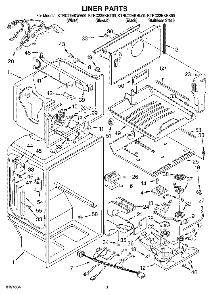 LINER Diagram and Parts List for KTRC22EKBL00  KitchenAid Refrigerator