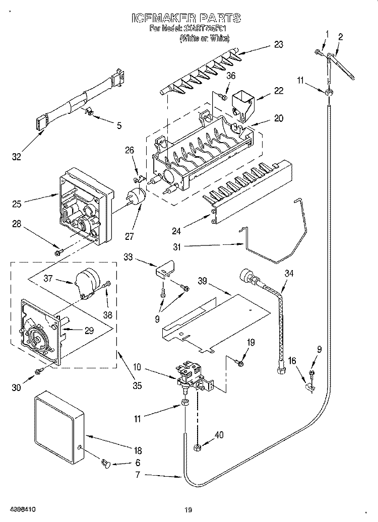 ICEMAKER, OPTIONAL Diagram and Parts List for 3XART725F01  Whirlpool Refrigerator