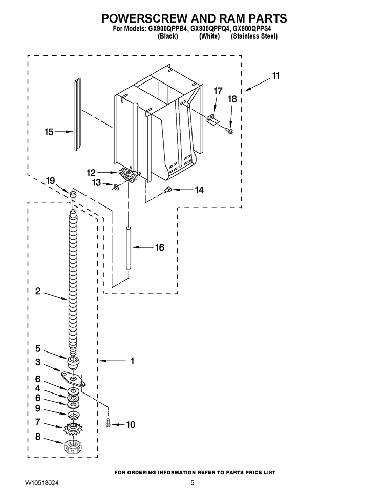 POWERSCREW AND RAM PARTS Diagram and Parts List for GX900QPPQ4  Whirlpool Trash Compactor