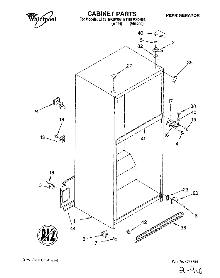 CABINET Diagram and Parts List for ET18TMXDW03  Whirlpool Refrigerator