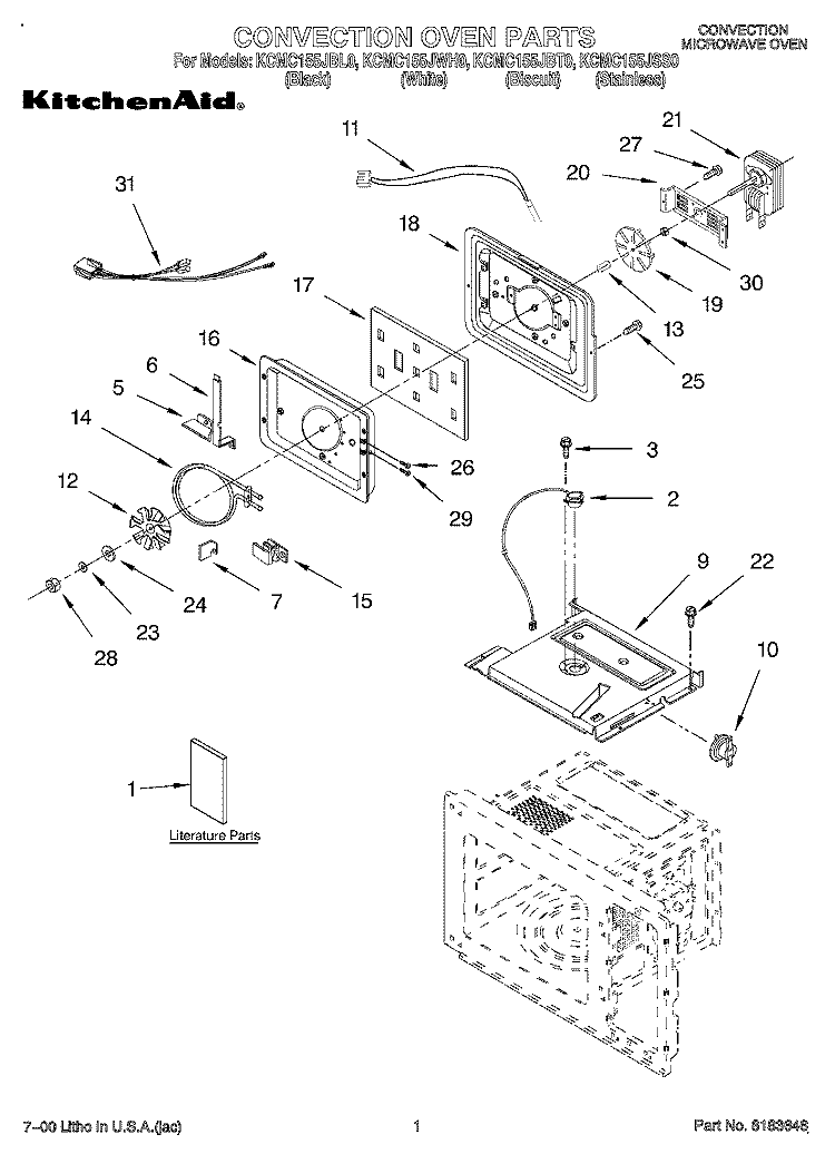 CONVECTION OVEN, LITERATURE Diagram and Parts List for KCMC155JSS0  KitchenAid Microwave