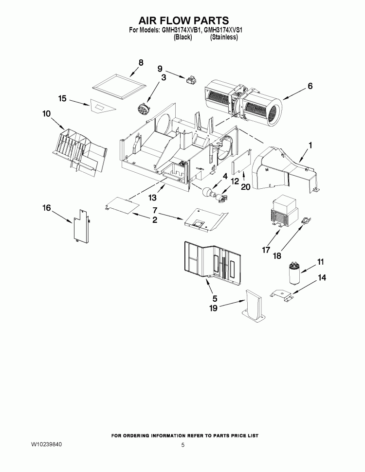 AIR FLOW PARTS Diagram and Parts List for GMH3174XVS1  Whirlpool Microwave