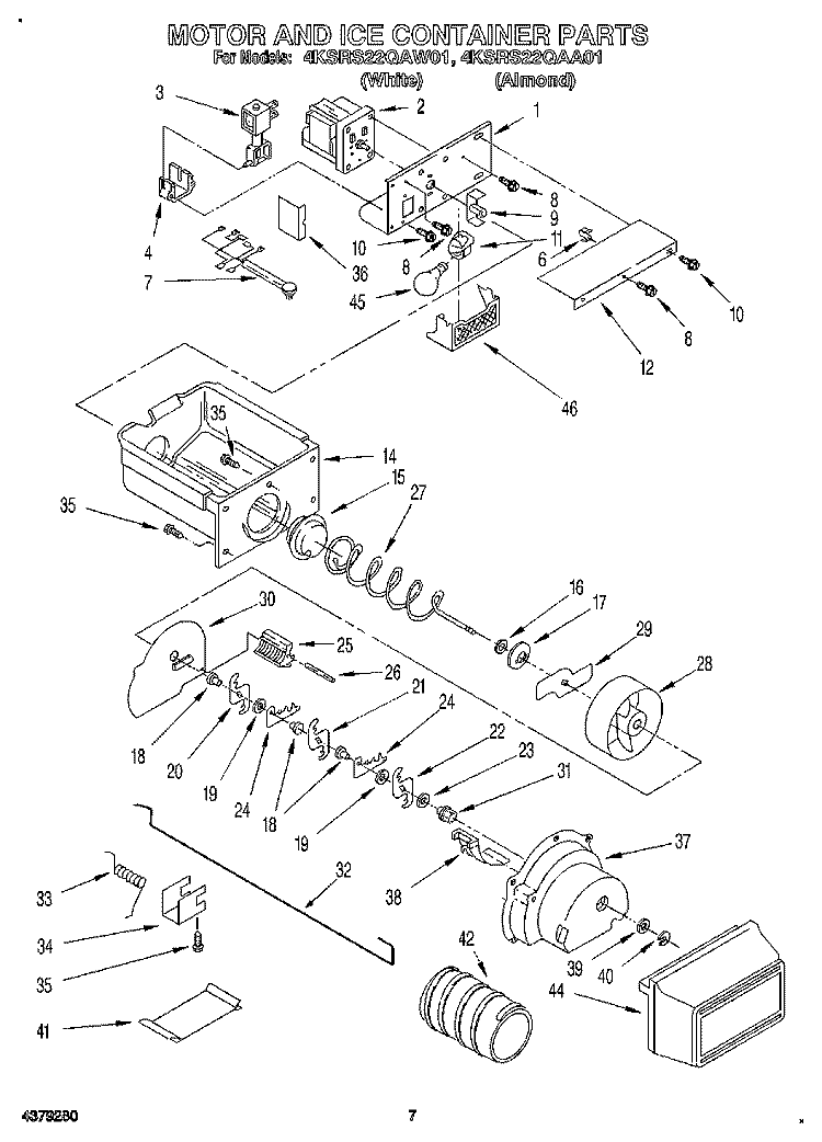 MOTOR AND ICE CONTAINER Diagram and Parts List for 4KSRS22QAA01  KitchenAid Refrigerator