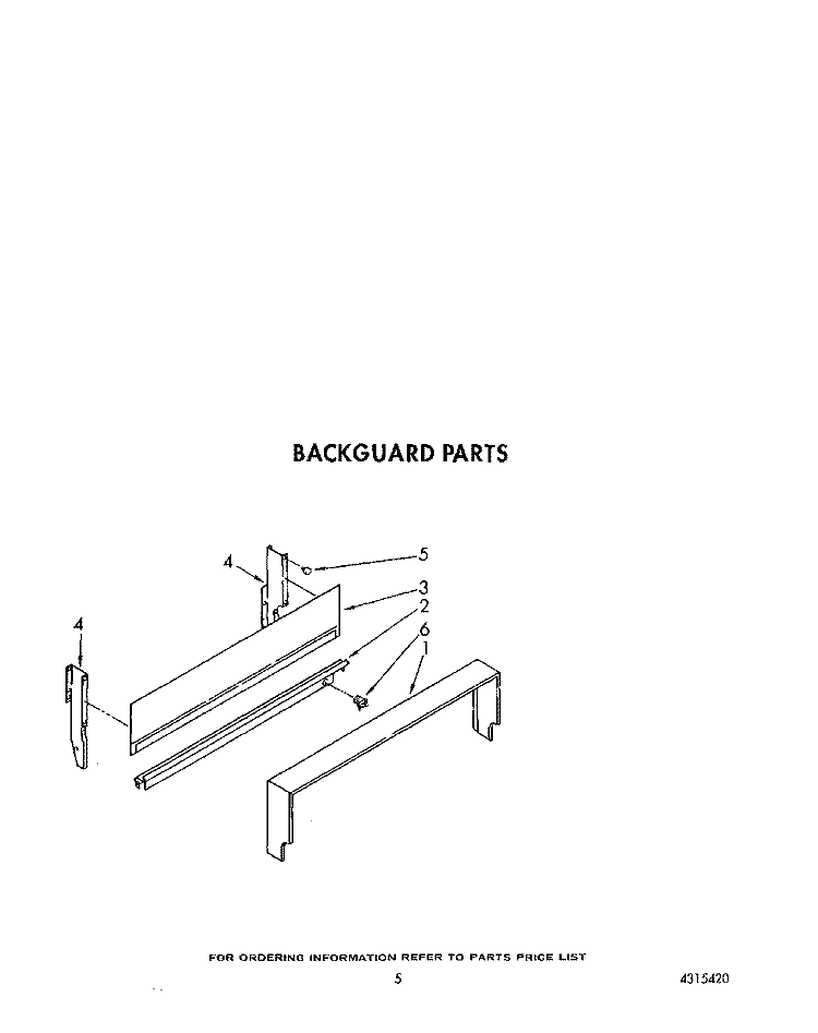 BACKGUARD Diagram and Parts List for SF0100ERW6  Whirlpool Range