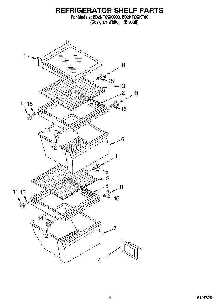REFRIGERATOR SHELF Diagram and Parts List for ED2NTQXKT00  Whirlpool Refrigerator