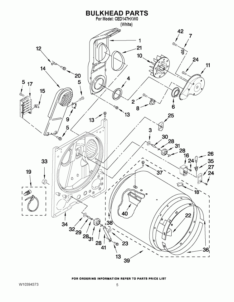 BULKHEAD PARTS Diagram and Parts List for CED147HXW0  Whirlpool Dryer