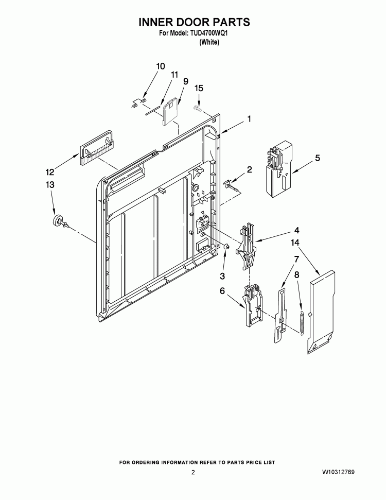 INNER DOOR PARTS Diagram and Parts List for TUD4700WQ1  Estate Dishwasher