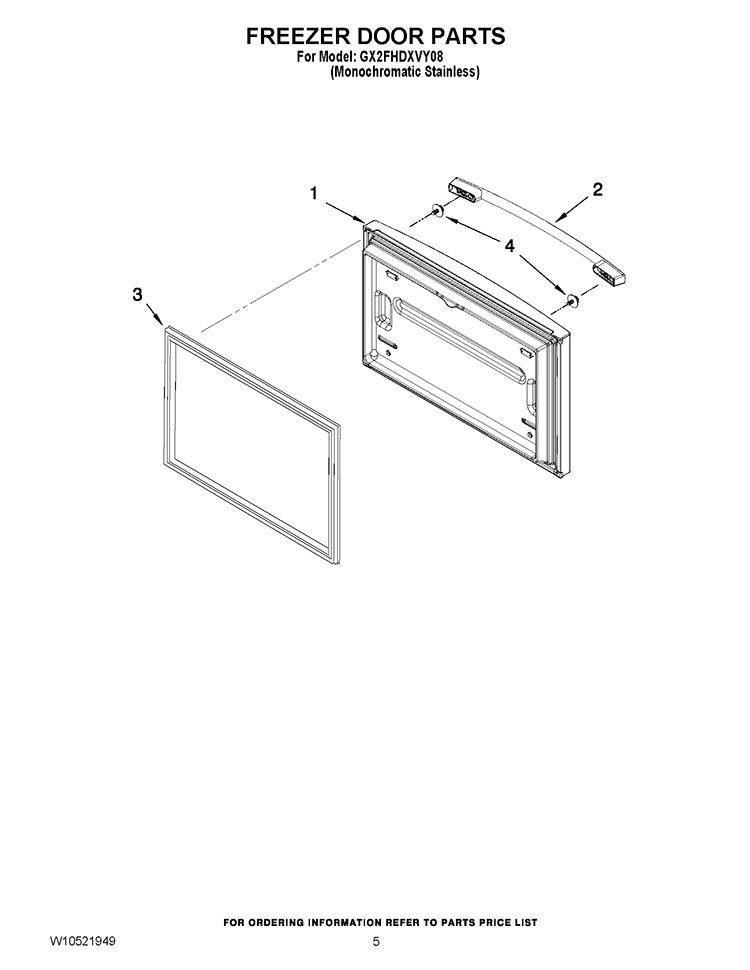 FREEZER DOOR PARTS Diagram and Parts List for GX2FHDXVY08  Whirlpool Refrigerator