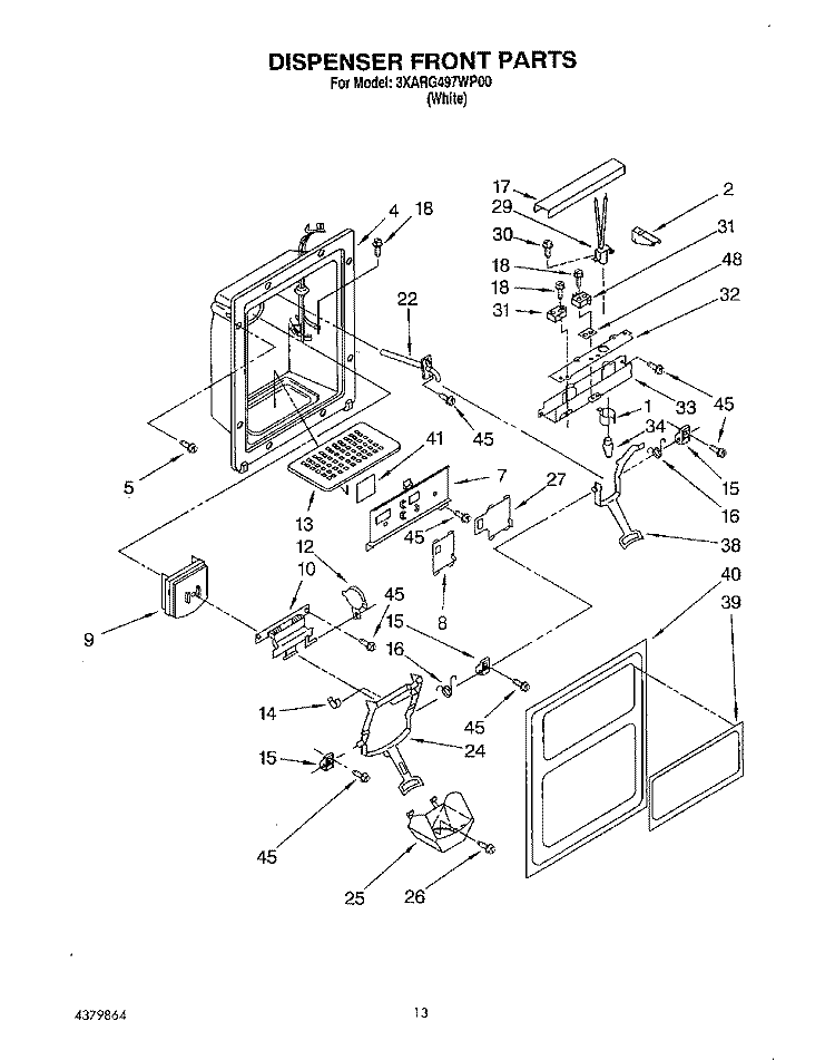 DISPENSER FRONT Diagram and Parts List for 3XARG497WP00  Whirlpool Refrigerator