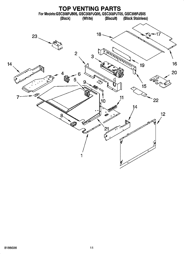 TOP VENTING PARTS, OPTIONAL PARTS Diagram and Parts List for GSC308PJB05  Whirlpool Microwave Oven Combo