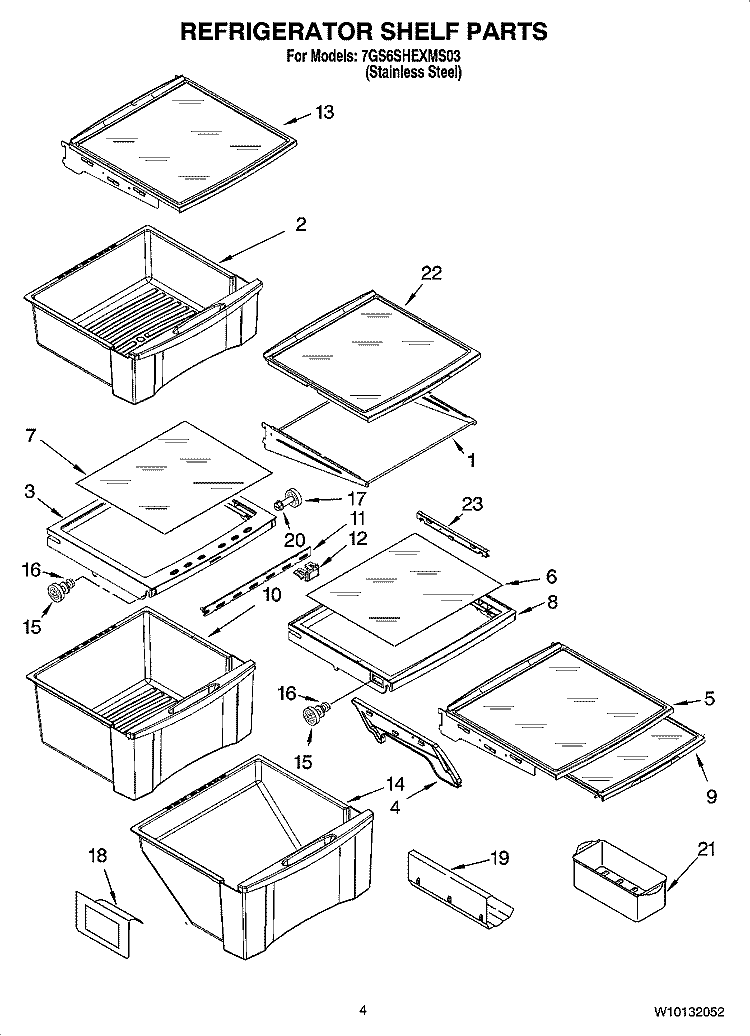 REFRIGERATOR SHELF PARTS Diagram and Parts List for 7GS6SHEXMS03  Whirlpool Refrigerator