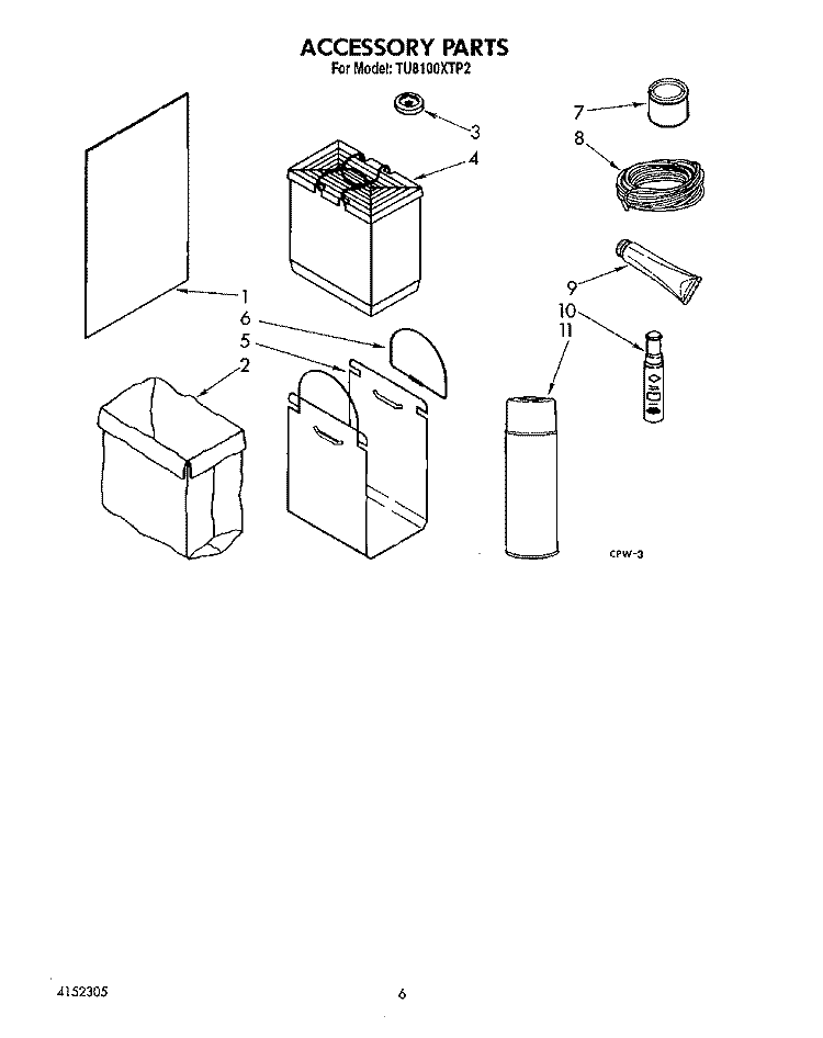 ACCESSORY PARTS Diagram and Parts List for TU8100XTP2  Whirlpool Trash Compactor