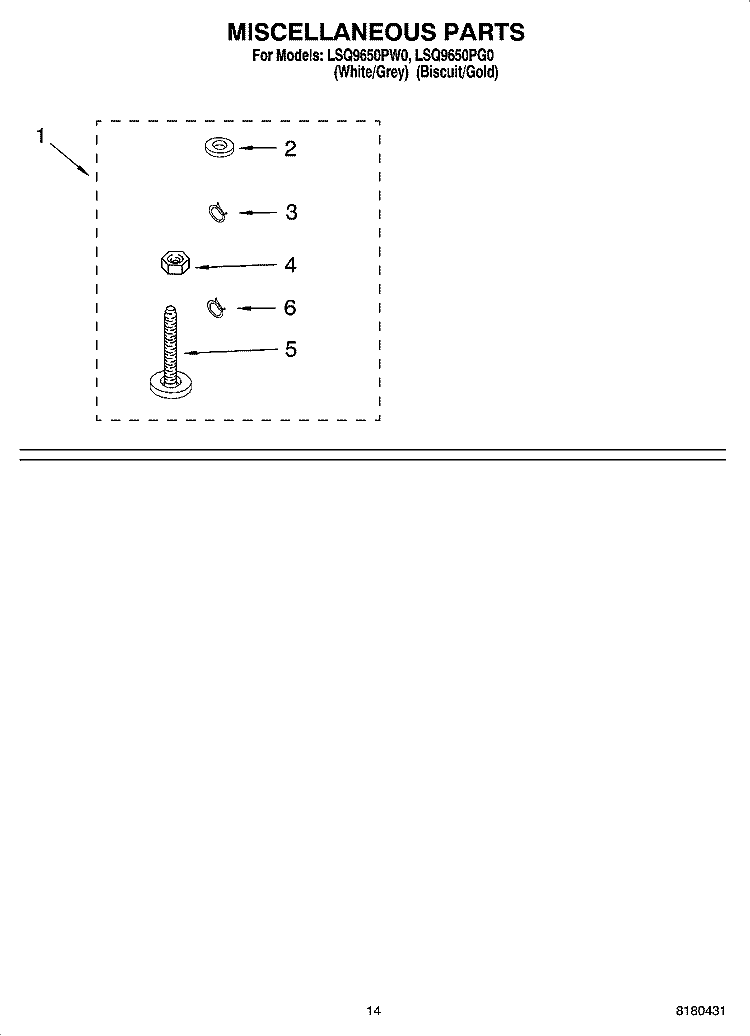 MISCELLANEOUS PARTS OPTIONAL PARTS (NOT INCLUDED) Diagram and Parts List for LSQ9650PG0  Whirlpool Washer