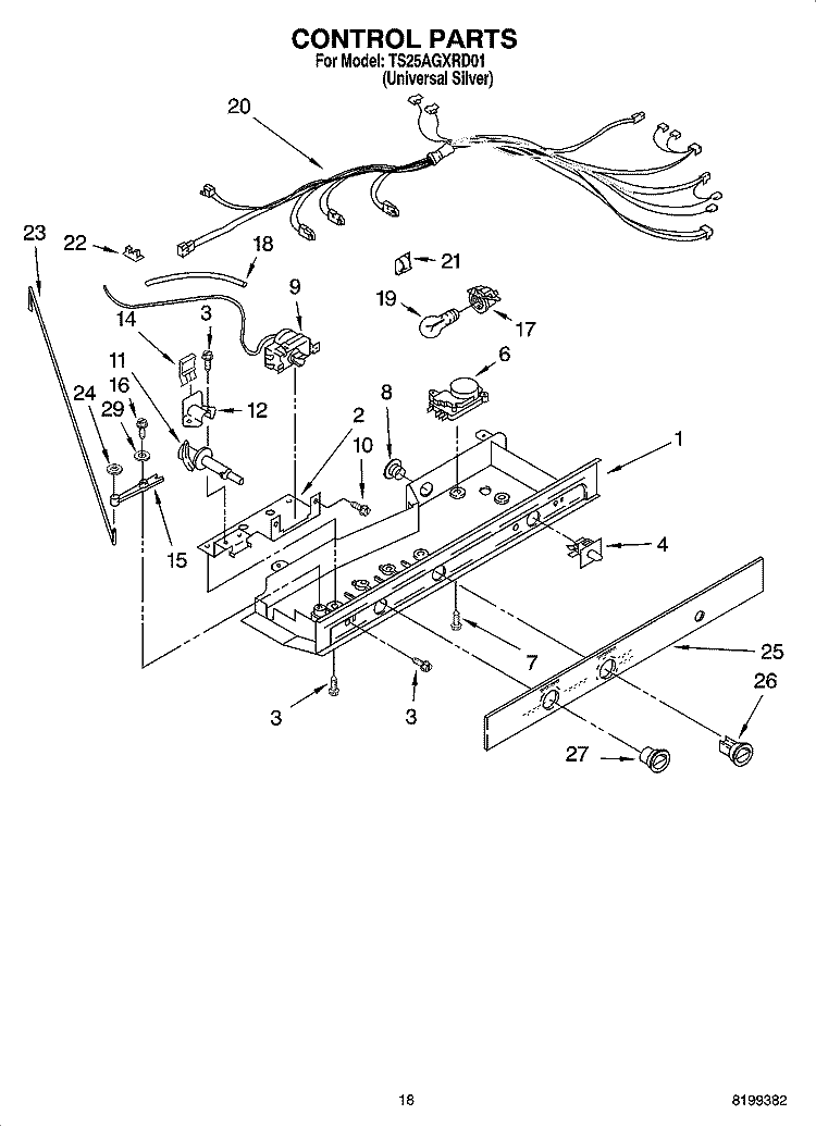 CONTROL PARTS Diagram and Parts List for TS25AGXRD01  Estate Refrigerator