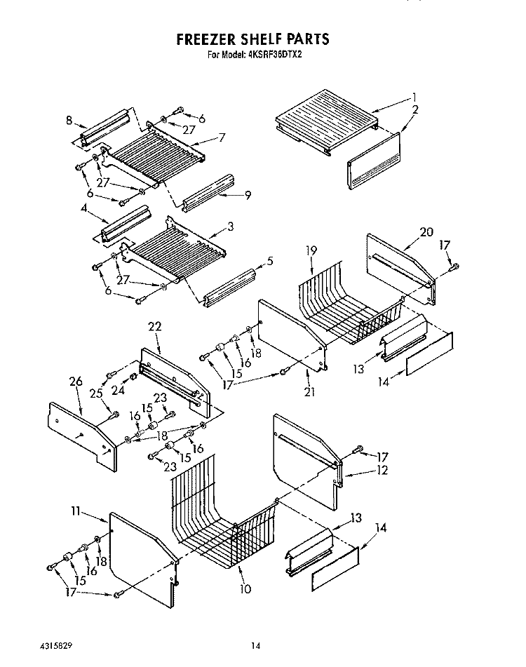 FREEZER SHELF Diagram and Parts List for 4KSRF36DTX2  KitchenAid Refrigerator