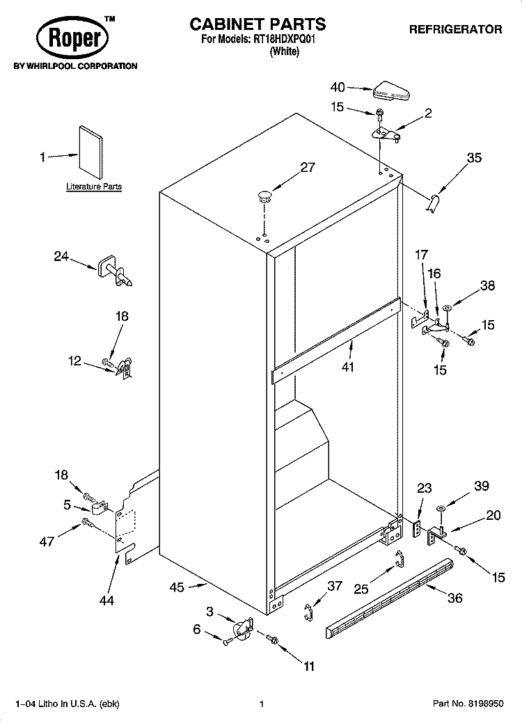 CABINET PARTS Diagram and Parts List for RT18HDXPQ01  Roper Refrigerator