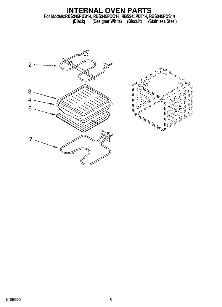 INTERNAL OVEN Diagram and Parts List for RBS245PDT14  Whirlpool Wall Oven