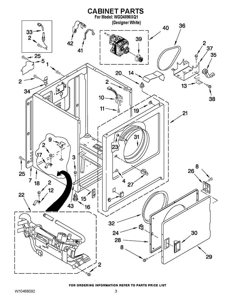 CABINET PARTS Diagram and Parts List for WGD4890XQ0  Whirlpool Dryer