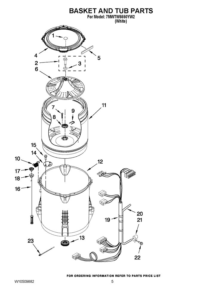 BASKET AND TUB PARTS Diagram and Parts List for 7MWTW5550YW2  Whirlpool Washer